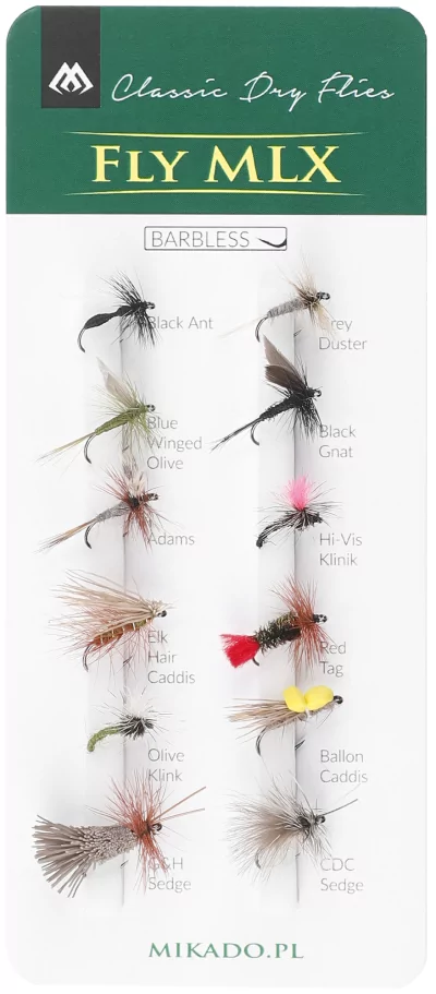 MIKADO sada - umělé mouchy - Dry Flies Barbless