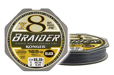 Konger Splétaná šňůra Braider X8 Black / 150m 0,16mm
