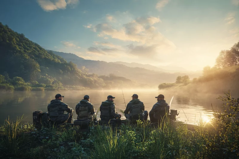 Spokojený rybář u vody využívající naše vybavení